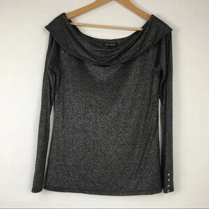 White House Black Market Off The Shoulder Black Metallic‎ Top Size Medium
